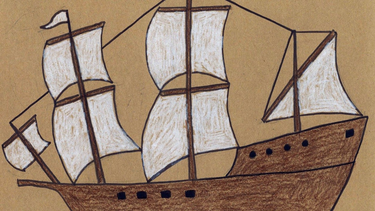 Art Time! Learn Drawing and Coloring with Video Tutorial Lessons Mayflower Pilgrim Ship