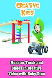 Monster Truck and Slides in Creative Video with Baby Dino