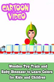 Wooden Toy Train and Baby Dinosaur to Learn Colors for Kids and Children